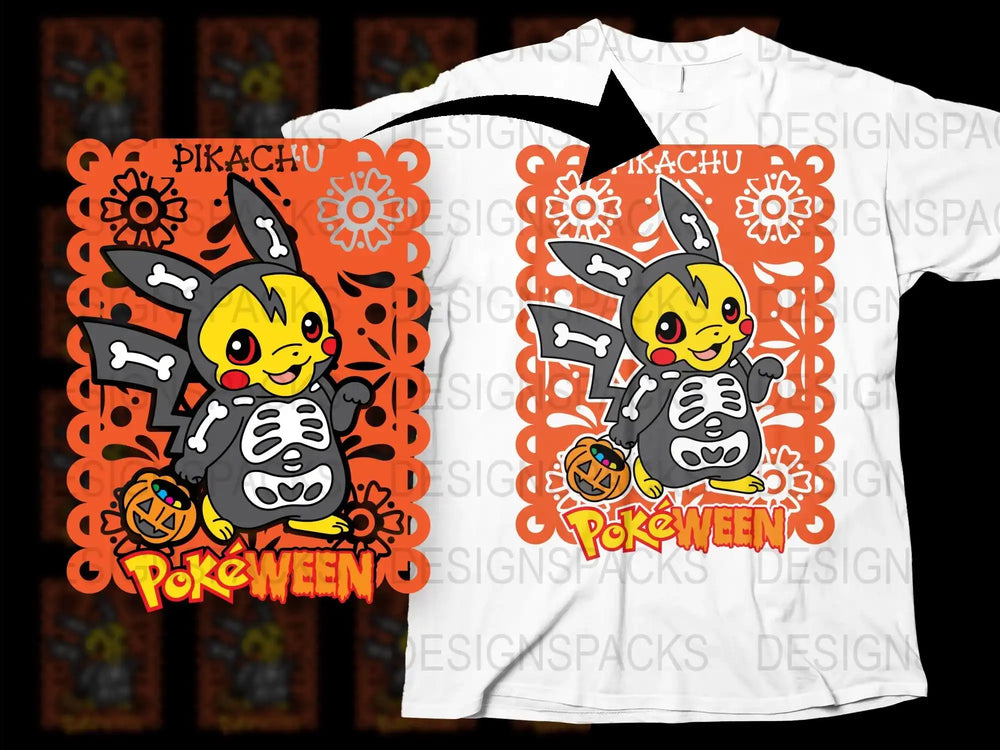 Pikachu Halloween T-Shirt, Pokeween Graphic Tee, Cute Spooky Anime Shirt, Cartoon Halloween Apparel for All Ages