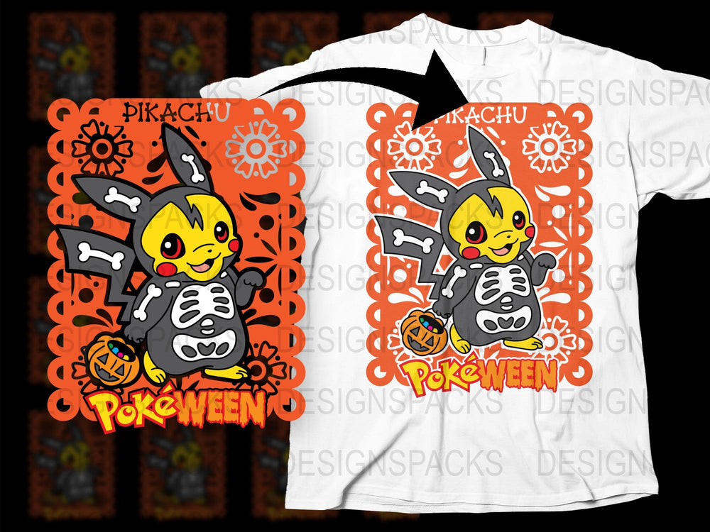 Pikachu Halloween T-Shirt, Pokeween Graphic Tee, Cute Spooky Anime Shirt, Cartoon Halloween Apparel for All Ages