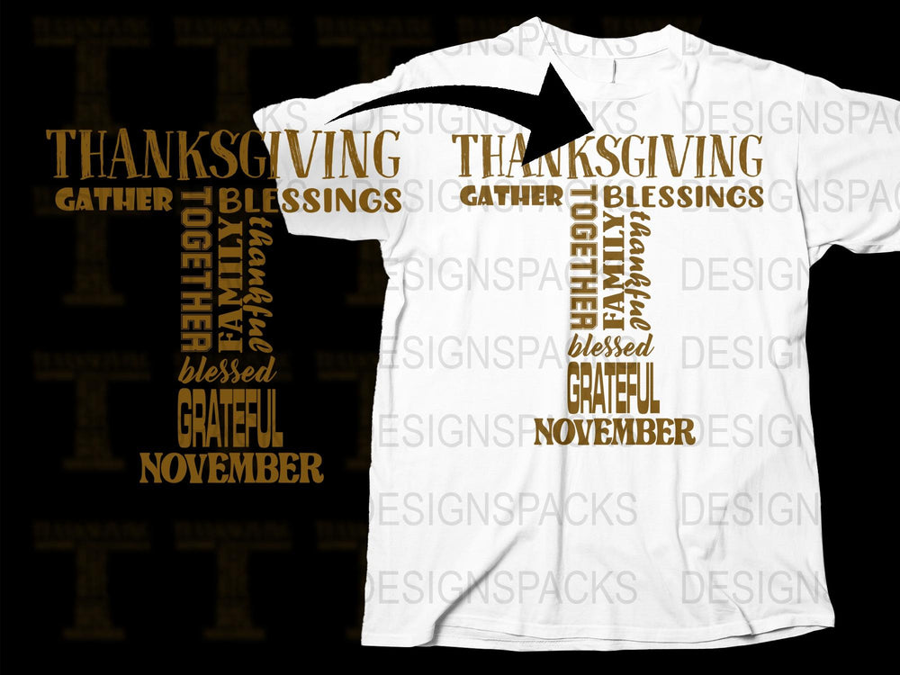 Thanksgiving T-Shirt Blessed Grateful November Family Gathering Fall Apparel