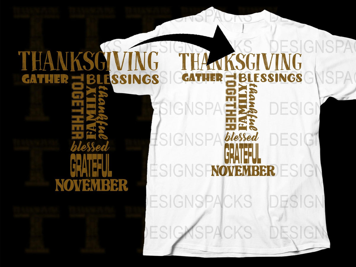 Thanksgiving T-Shirt Blessed Grateful November Family Gathering Fall Apparel