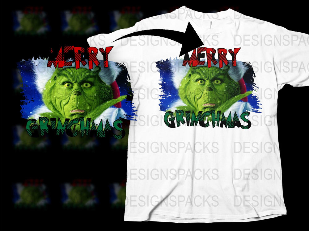 Merry Grinchmas T-Shirt, Funny Christmas Grinch Face Holiday Tee, Unisex White Shirt for Xmas Party