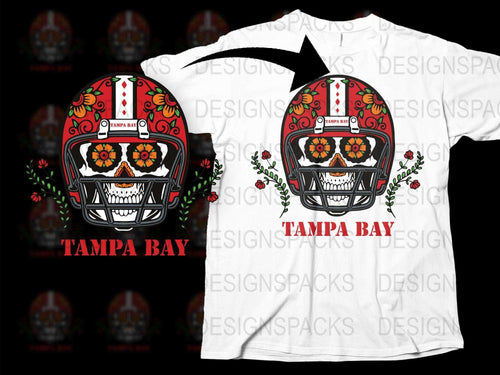 Tampa Bay Football Helmet Sugar Skull T-Shirt, Dia de los Muertos, Floral Design, Men's Women's Unisex Shirt