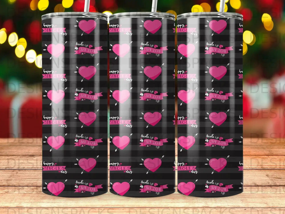 Pink and black plaid tumbler with "Happy Singles Day" and "it's not me it's you" text.