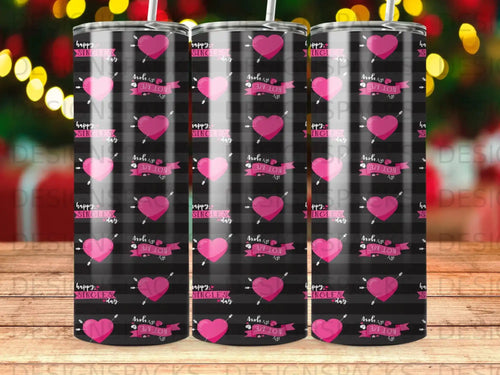 Pink and black plaid tumbler with 