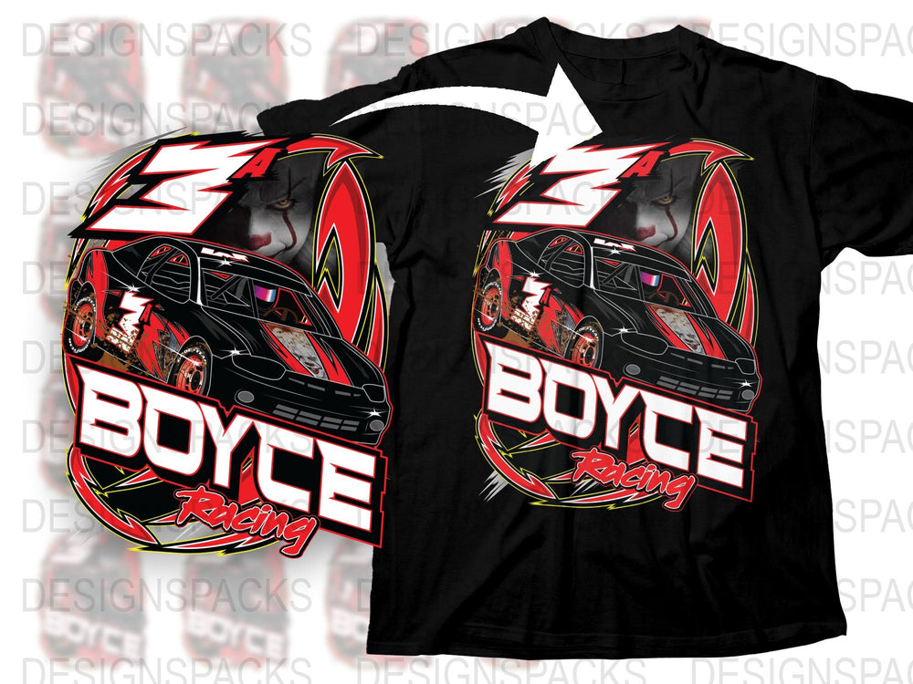 Boyce Racing Graphic T-Shirt, Motorsport Car Design, Bold Red Black Tee, Racing Enthusiast Gift, Casual Sports Apparel