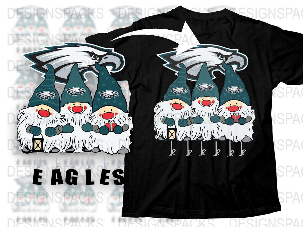 Eagle Themed Gnome Print T-Shirt, Cute Fantasy Bird Graphic Tee, Unisex Casual Wear