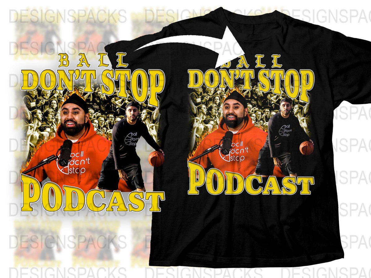 Men's Black T-Shirt Ball Don't Stop Podcast Graphic Orange Basketball Design Casual Wear