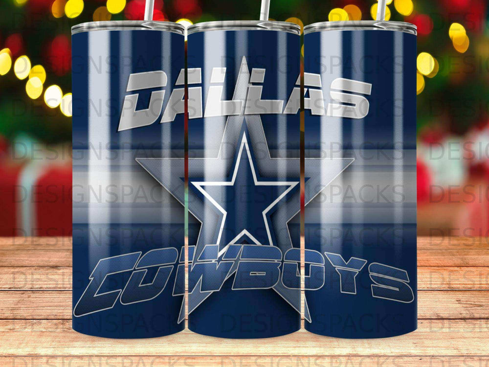 Dallas Cowboys tumbler with star logo and text.