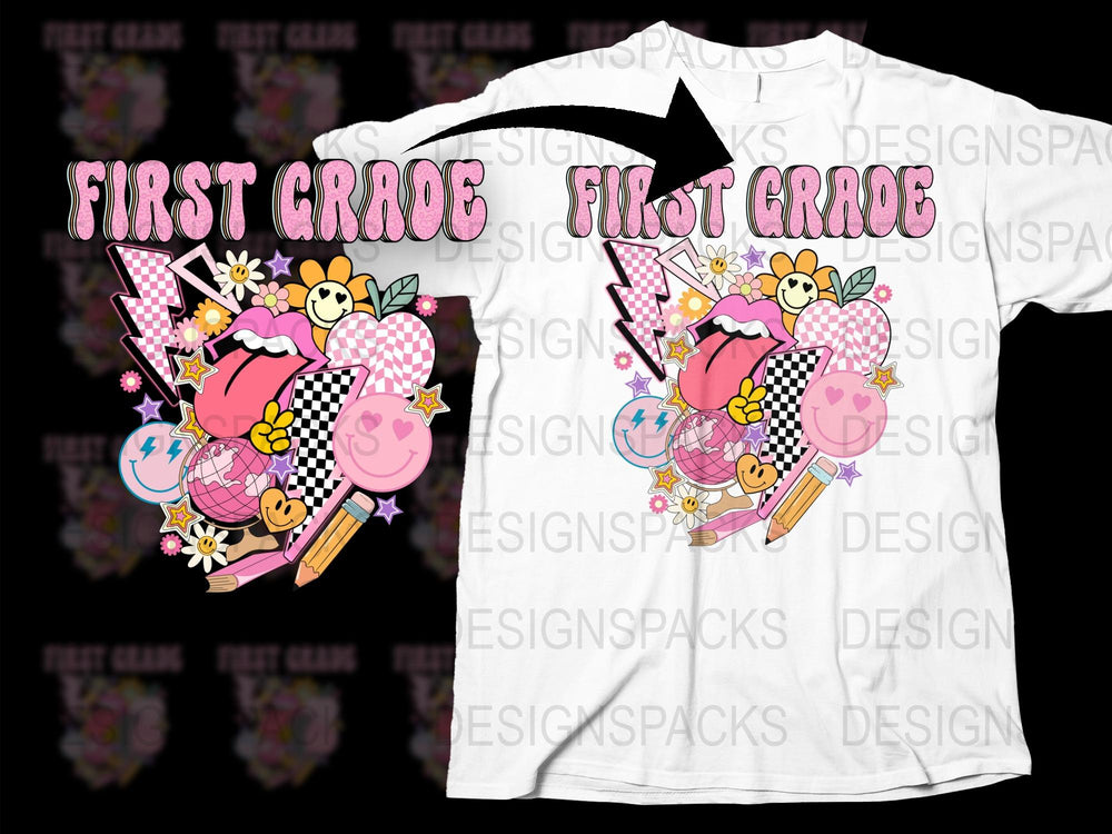 First Grade Colorful T-Shirt, Cute Kids School Top, Back to School Outfit