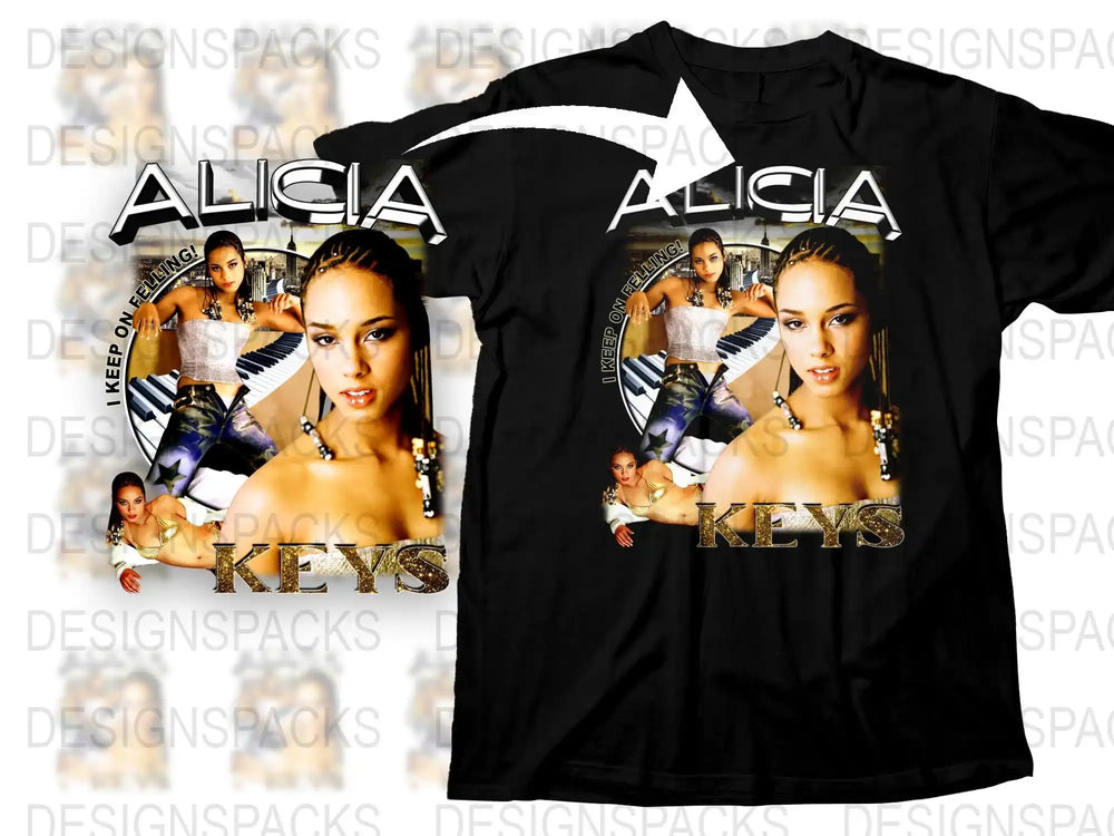 Alicia Keys Graphic T-Shirt, Vintage Music Artist Tee, Fan Merchandise, Black Cotton Shirt