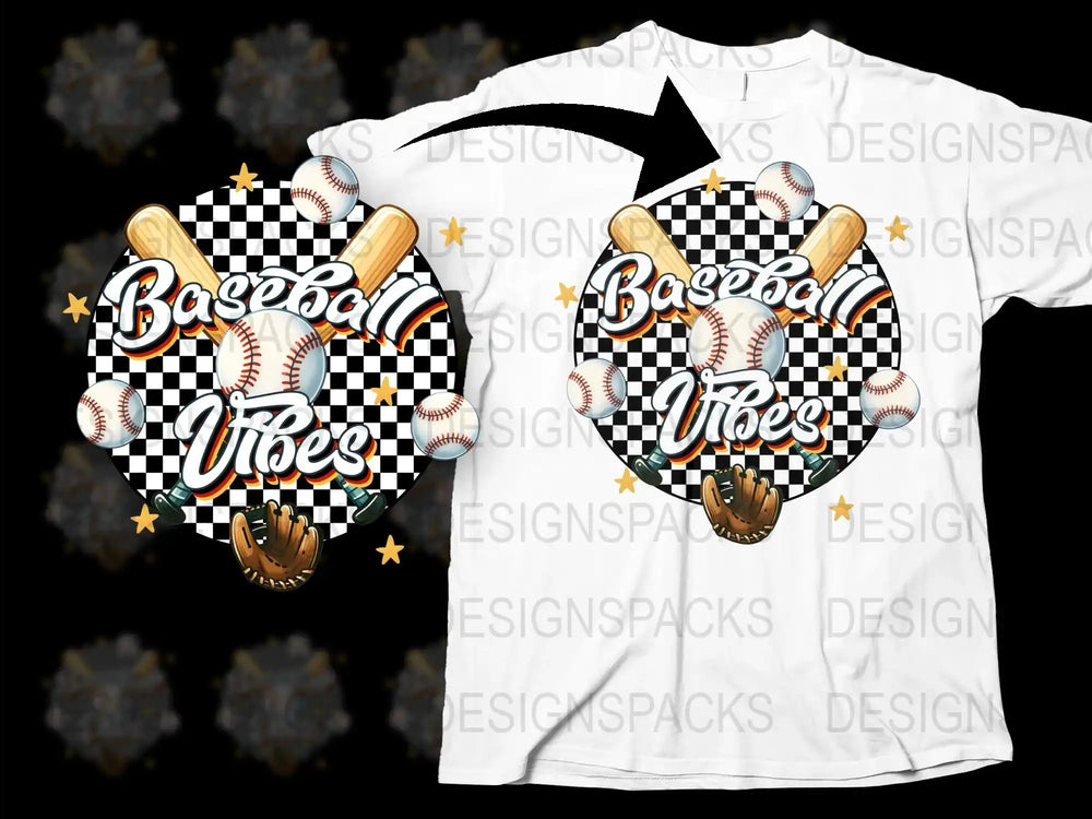 Baseball Vibes T-Shirt with Glove and Bats Design, Sports Fan Tee, Casual Wear, Graphic Shirt