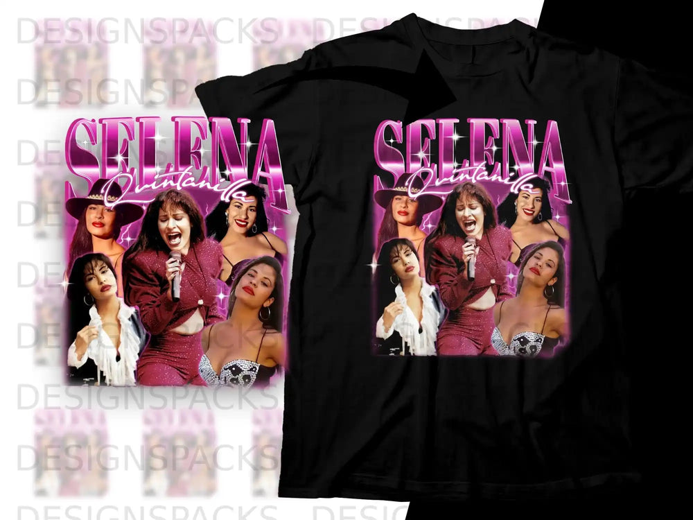 Selena Quintanilla graphic t-shirt with multiple photos of the singer.