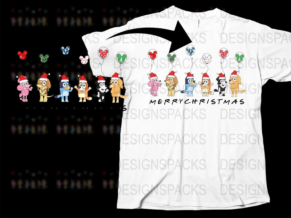 Festive Christmas T-Shirt Cartoon Animals in Santa Hats Holiday Gift Idea