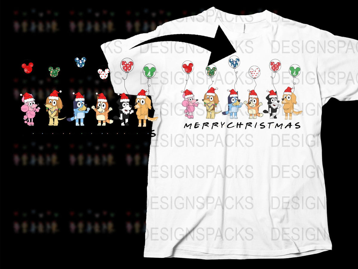 Festive Christmas T-Shirt Cartoon Animals in Santa Hats Holiday Gift Idea