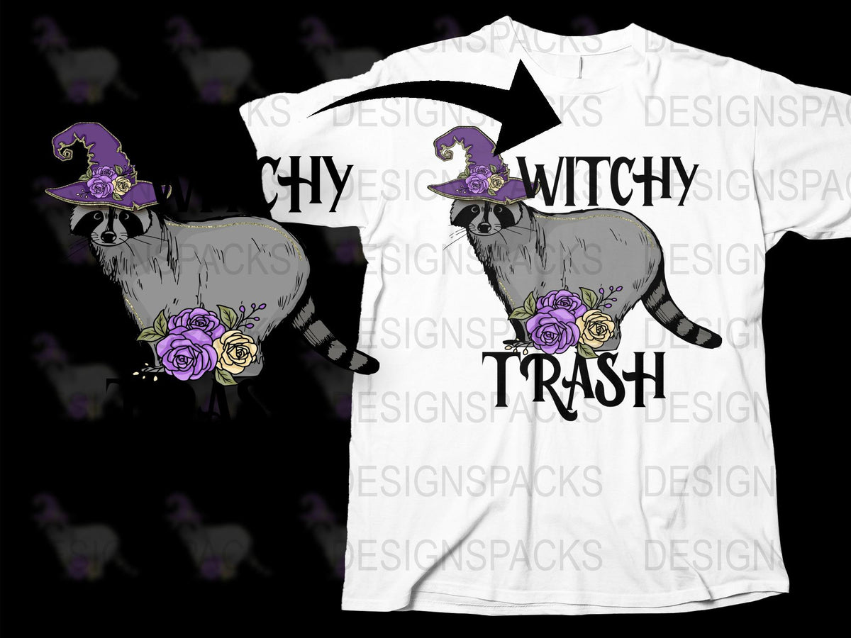 Witchy Trash Raccoon T-Shirt, Spooky Cute Animal Design, Halloween Graphic Tee with Roses and Hat