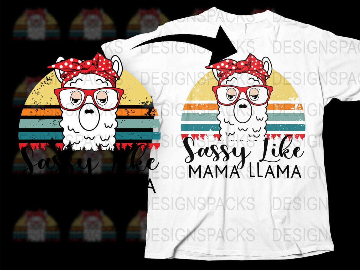 Sassy Like Mama Llama T-Shirt, Cute Llama Graphic Tee, Vintage Style, Women's Fashion Top, Fun Animal Print Shirt