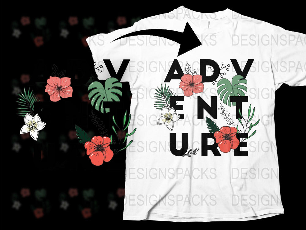 Floral Adventure White T-Shirt, Tropical Flower Print Tee, Men's Women's Unisex Fashion Top