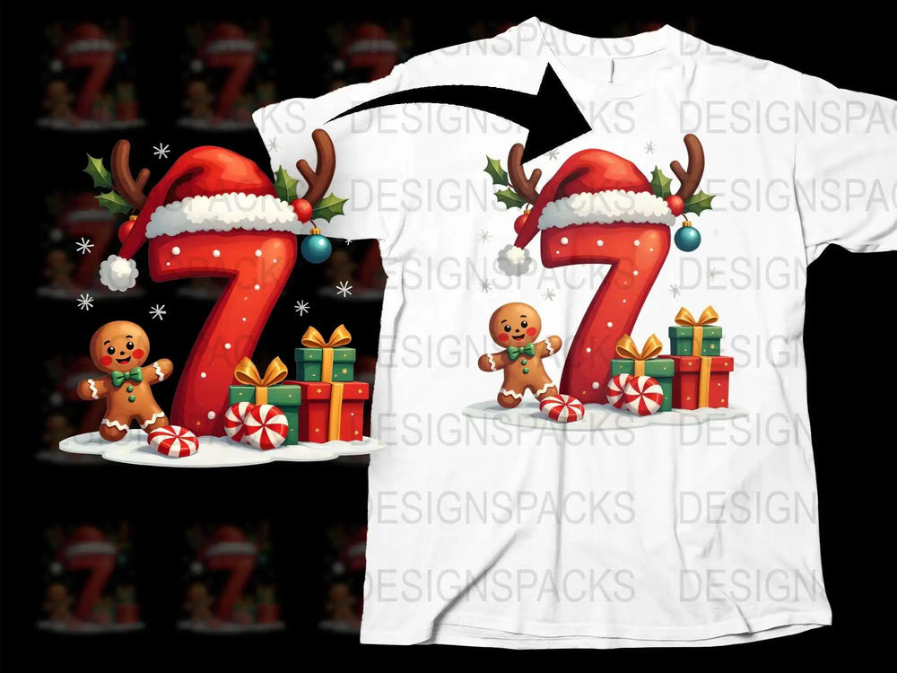 Festive Christmas T-Shirt with Gingerbread and Gifts, Holiday Apparel, Santa Hat Design, Unisex Winter Fashion