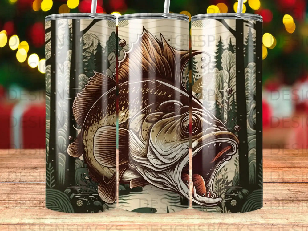 Brown trout leaping from water against a forest background.