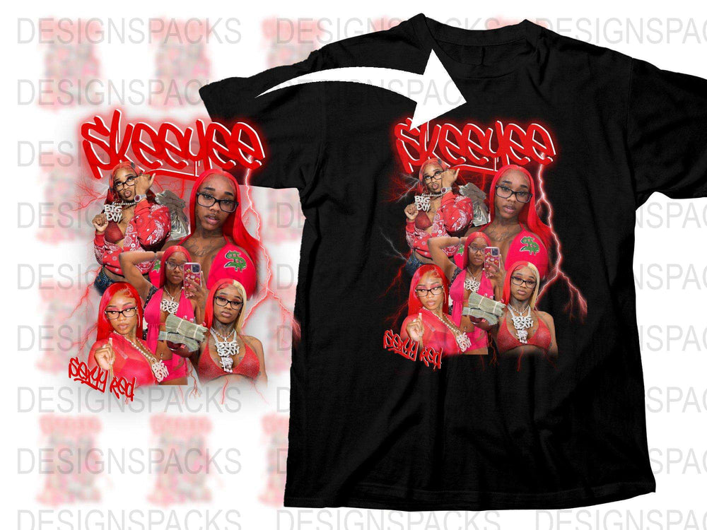 Hip Hop Style Graphic T-Shirt, Red Urban Streetwear, Bold Female Rapper Print, Trendy Music Fan Apparel, Unique Gift Idea
