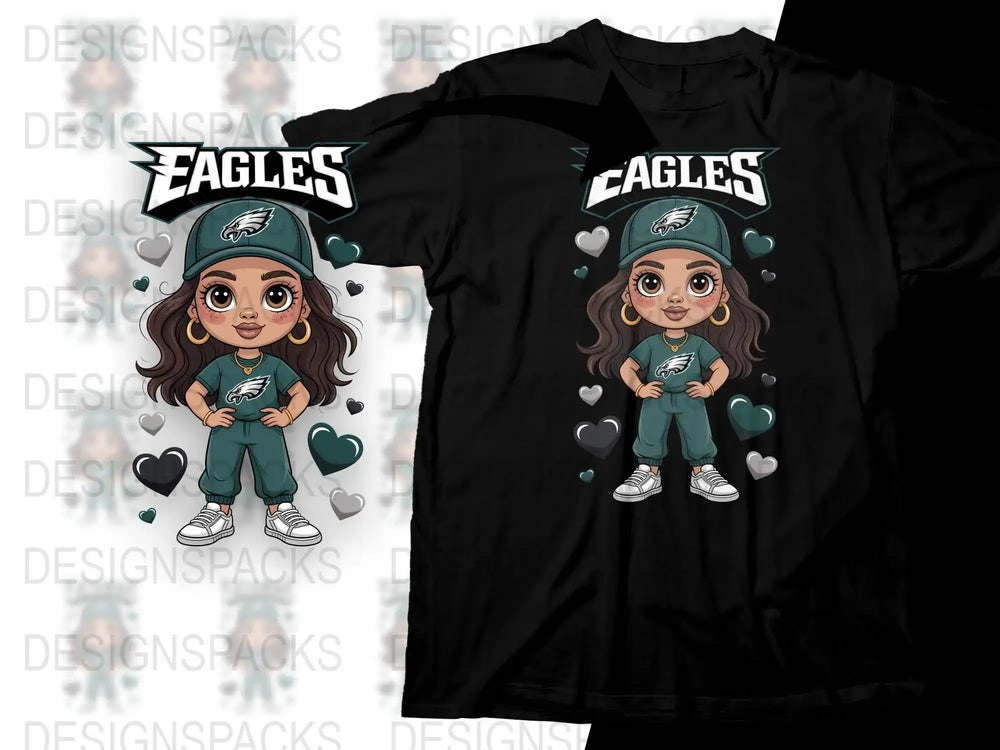 Philadelphia Eagles Fan T-Shirt, Cute Cartoon Girl Graphic Tee, Football Team Support Shirt