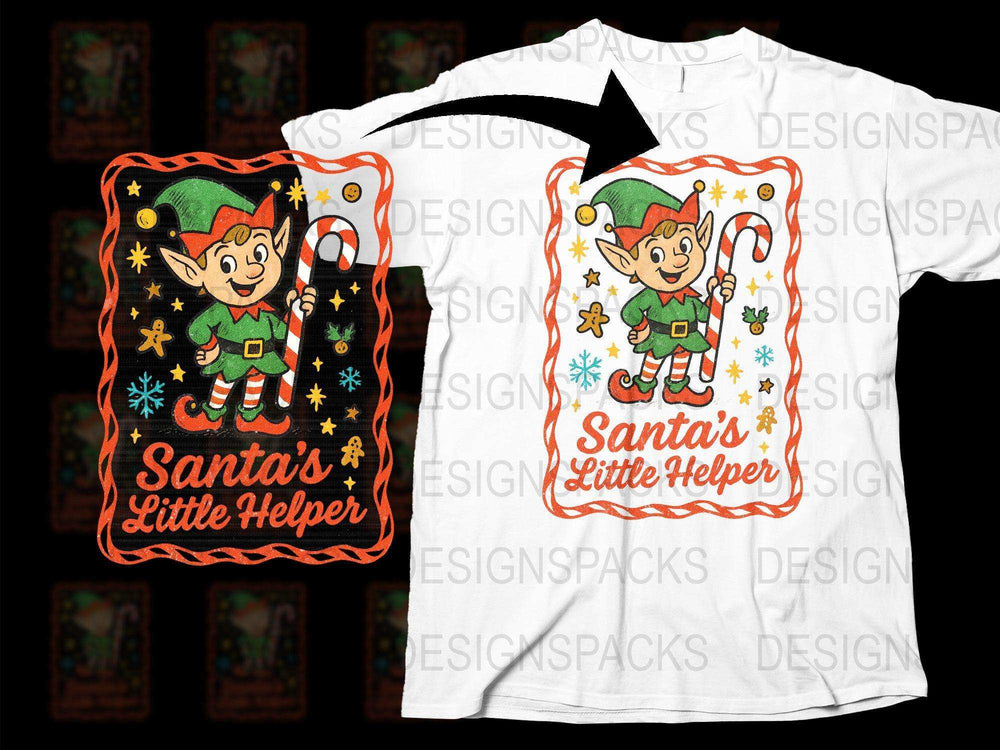 Santa's Little Helper Elf Graphic T-Shirt, Festive Christmas Holiday Apparel for All Ages