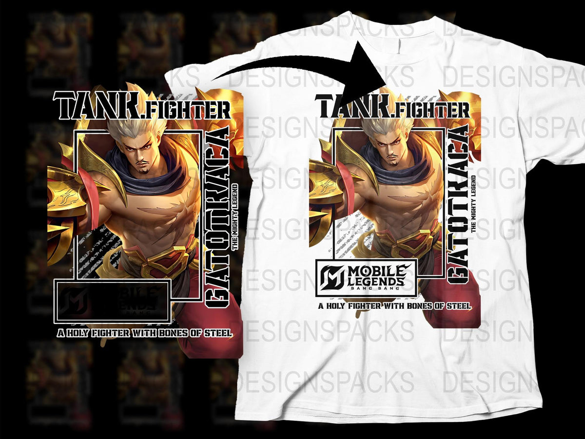 Mobile Legends Tank Fighter Graphic T-Shirt, Bold Anime Style Character Design, Gaming Apparel