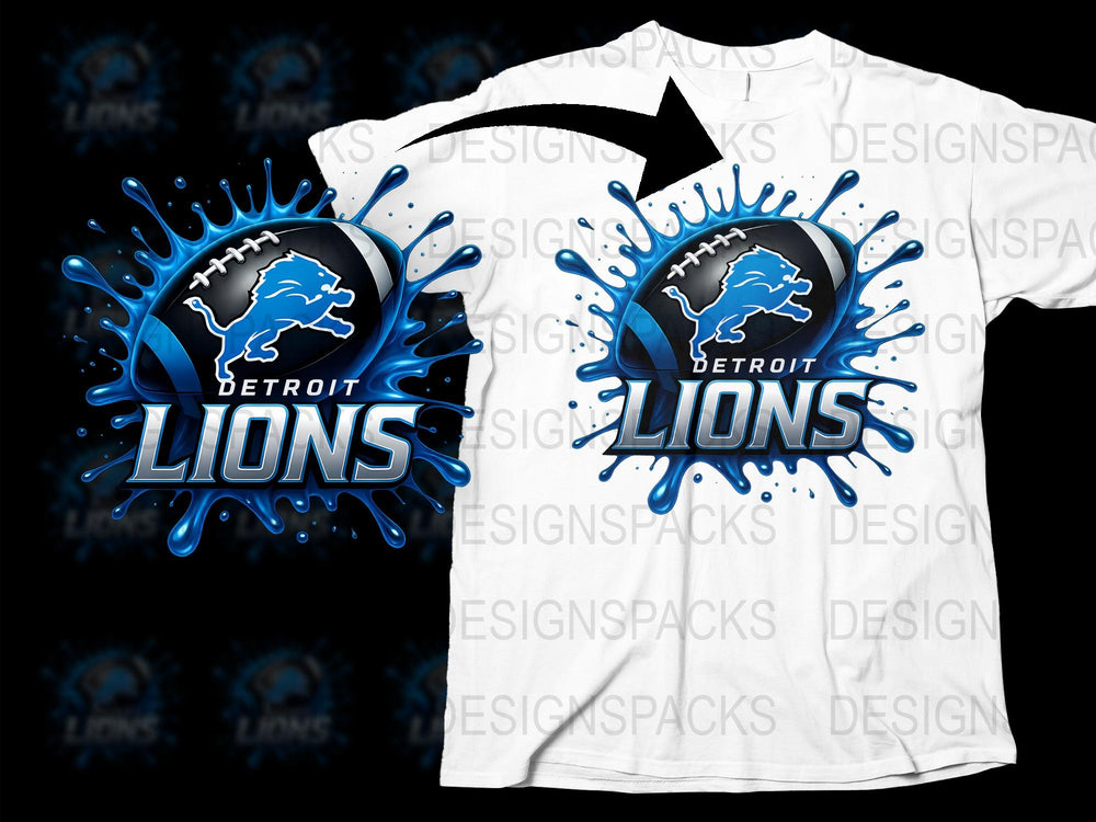 Detroit Lions Themed T-Shirt, Football Splash Design, Casual Sportswear, Men's Graphic Tee