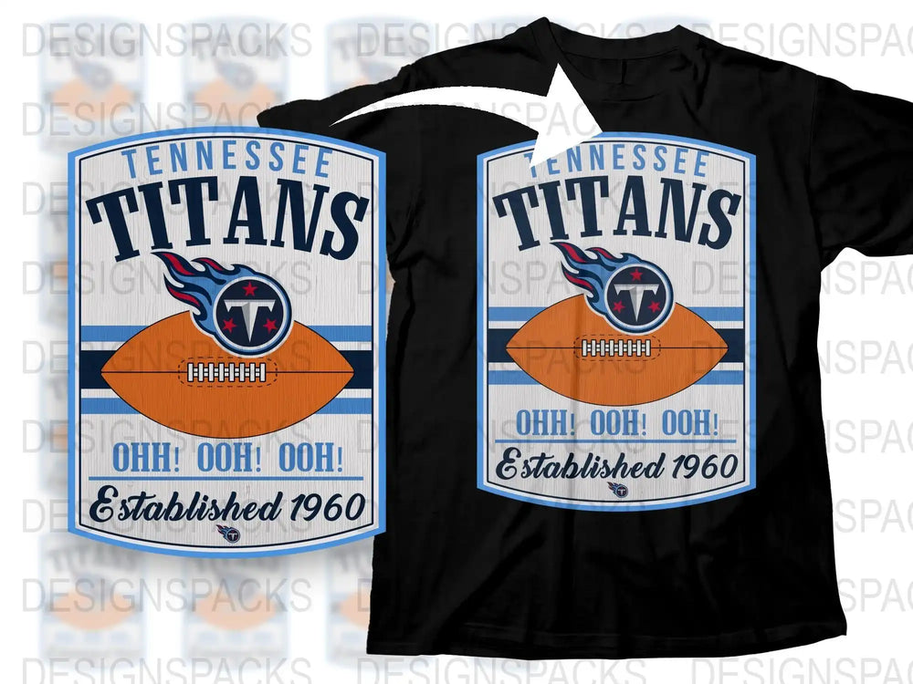 Tennessee Titans Vintage T-Shirt, NFL Football Team Graphic Tee, Fan Apparel, Established 1960 Design, Men's and Women's Sizes Available.