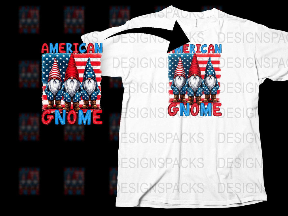 American Gnome Patriotic T-Shirt, USA Flag Design, Independence Day Apparel, Red White Blue, Men's Women's Unisex Tee