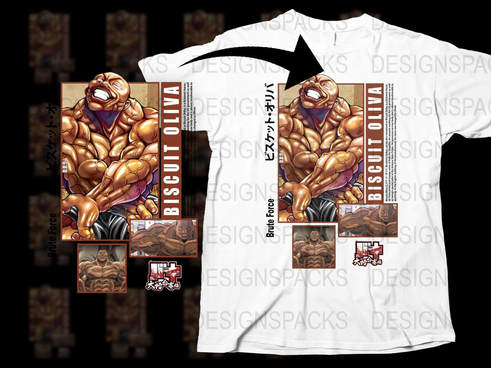 Biscuit Oliva Anime Muscle Man Graphic T-Shirt, Bold Colorful Print, Casual Wear, Unique Design, Collector's Item