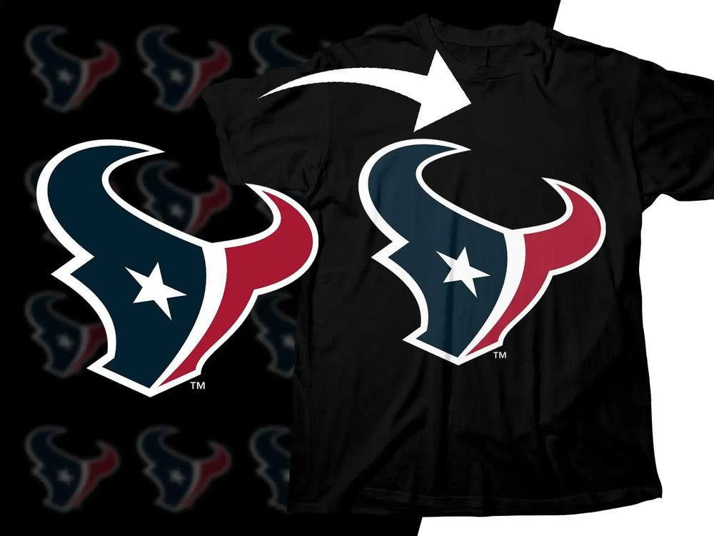 Houston Texans logo on black t-shirt, print-ready design for DTG or DTF printing