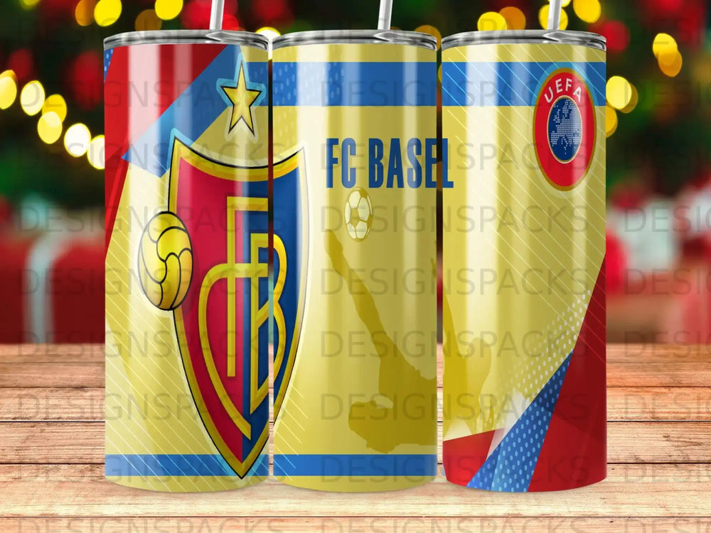 Tumblers featuring FC Basel crest and colors.