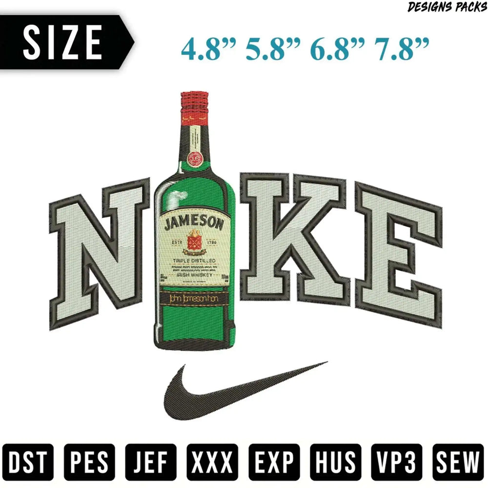 Jameson bottle logo with Nike swoosh and size options.
