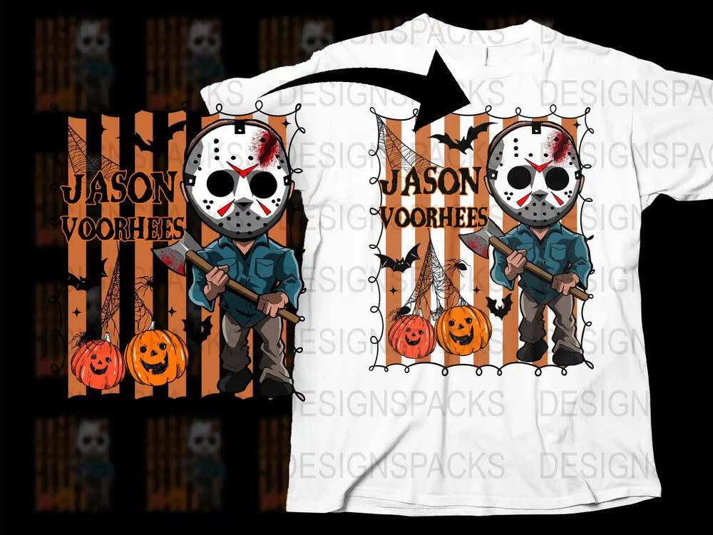 Jason Voorhees Halloween T-Shirt, Horror Movie Character Tee, Spooky Pumpkin Graphic, Unisex Adult Clothing