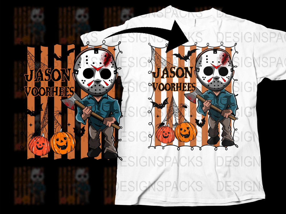 Jason Voorhees Halloween T-Shirt, Horror Movie Character Tee, Spooky Pumpkin Graphic, Unisex Adult Clothing
