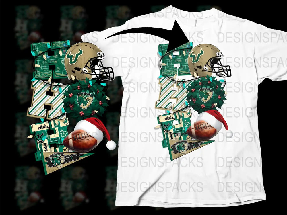 USF Bulls Football Christmas T-Shirt, Holiday Sports Apparel, Festive College Football Fan Gear