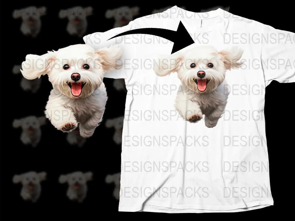 Cute White Maltese Dog T-Shirt, Funny Happy Dog Graphic Tee, Unisex Casual Shirt for Pet Lovers