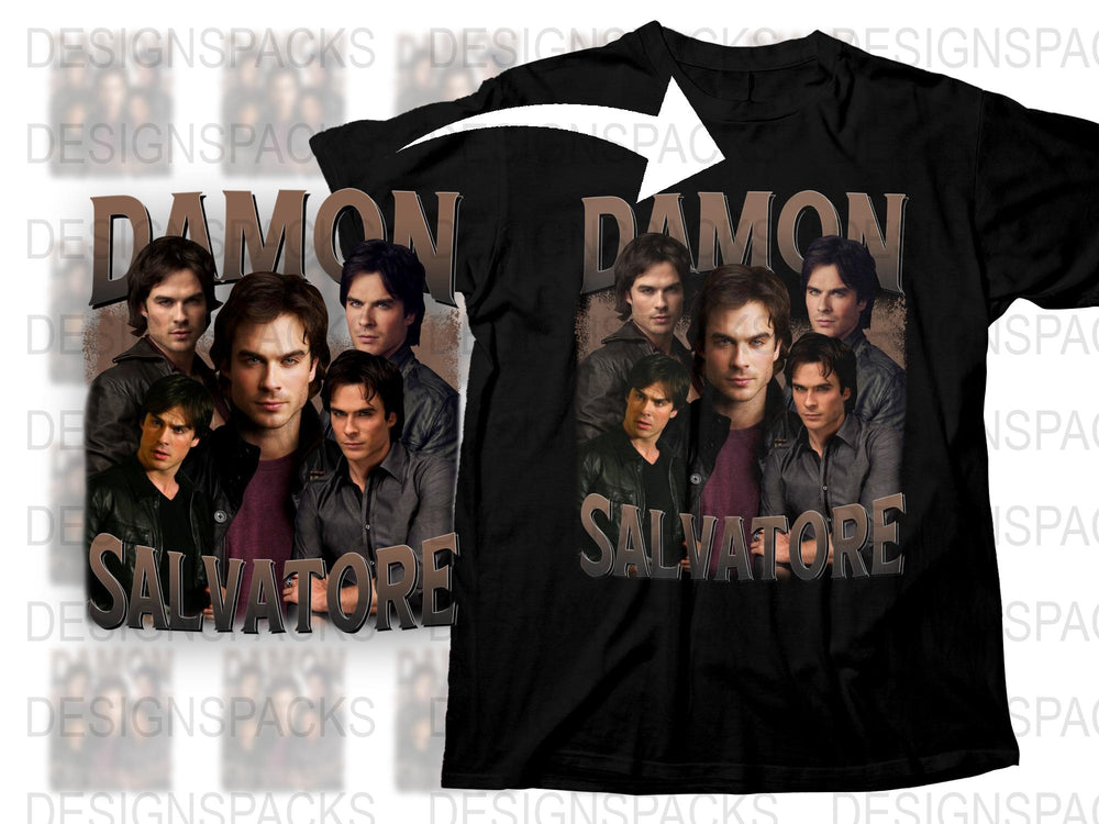 Damon Salvatore T-Shirt, Vampire Diaries Inspired Fan Merchandise, Multiple Poses Graphic Tee, Unisex Clothing