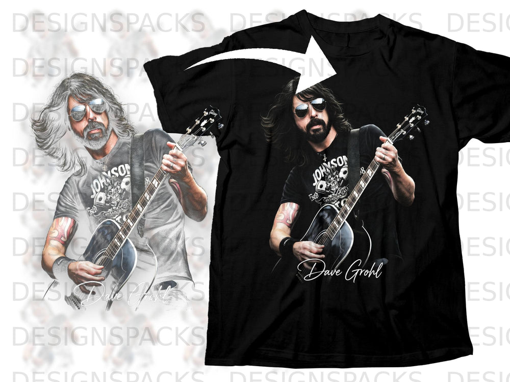 Black t-shirt with Dave Grohl graphic and his signature.