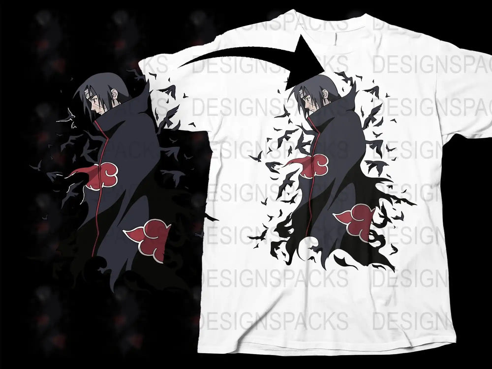 Anime Graphic T-Shirt, Black and White Manga Character Shirt, Unisex Adult Fashion Tee, Unique Anime Apparel with Red Floral Accents