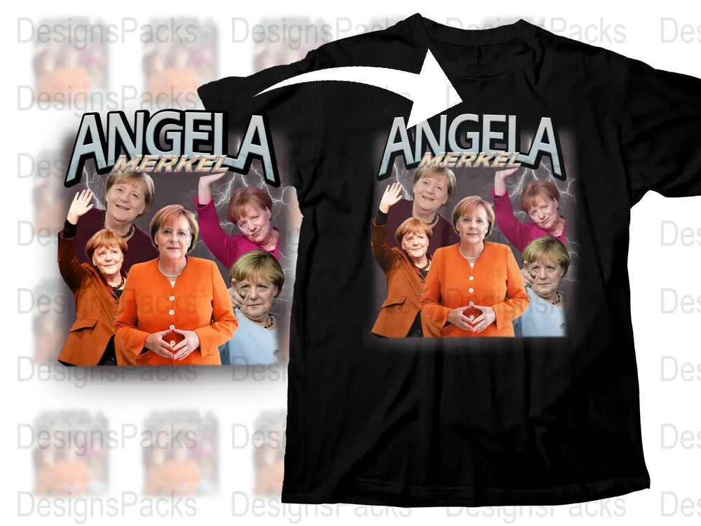Angela Merkel T-Shirt, Multiple Poses Design, Black Unisex Tee, Political Figures Graphic Shirt