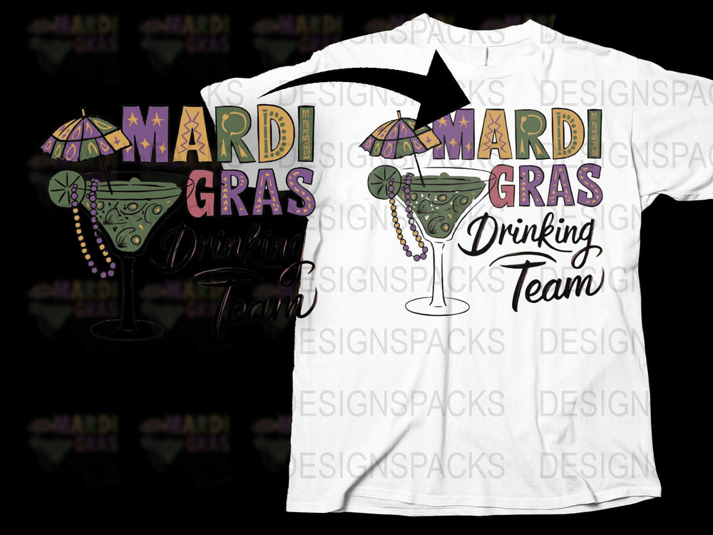 Mardi Gras Drinking Team T-Shirt, Festive Party Tee, Colorful Cocktail Graphic, New Orleans Celebration Apparel
