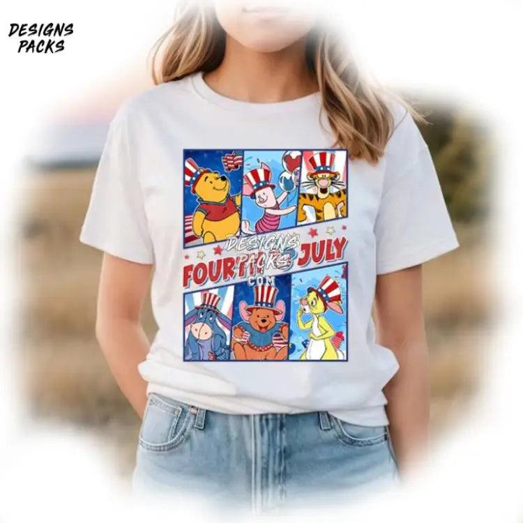 4Th Of July American Patriotic Cartoon Winnie The Pooh Fourth Png Design