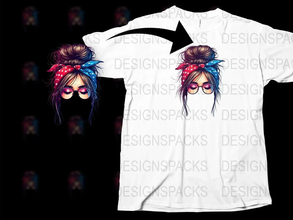 Women's Fashion T-Shirt with Artistic Female Face Design, Colorful Hair Tie, Stylish Casual Wear