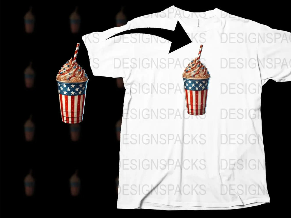 Patriotic Milkshake Graphic T-Shirt, American Flag Design, Casual Fourth of July Apparel, Unisex Fashion Tee