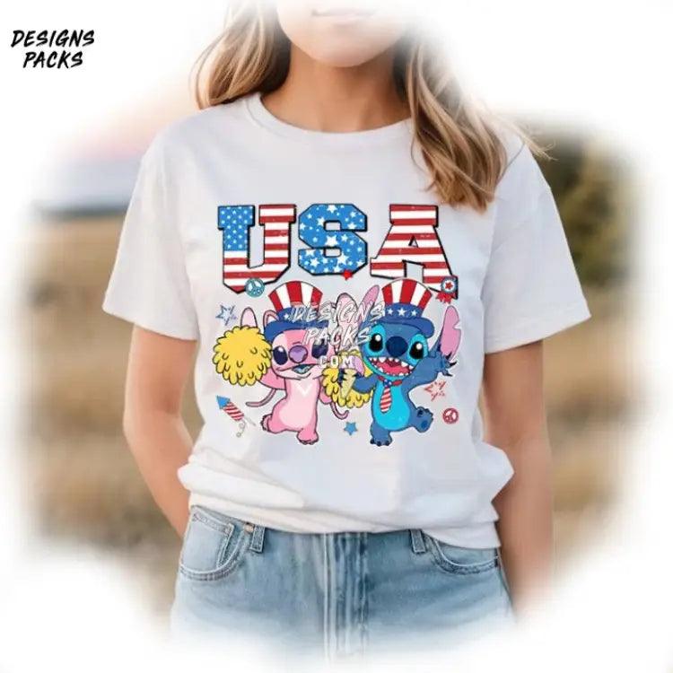 4Th Of July Stitch Angel Couple Cartoon And Of Png Design