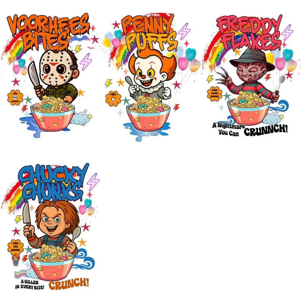 10 Horror Slashers Cereals Designs Bundle PNG
