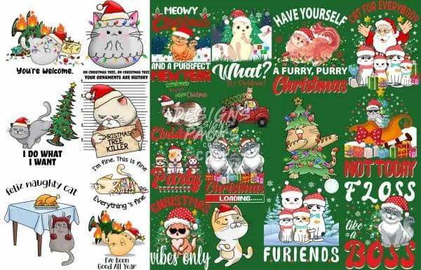 Cute Christmas cat designs for DTF, DTG, embroidery & tumbler wraps — festive, print-ready PNG/SVG bundles