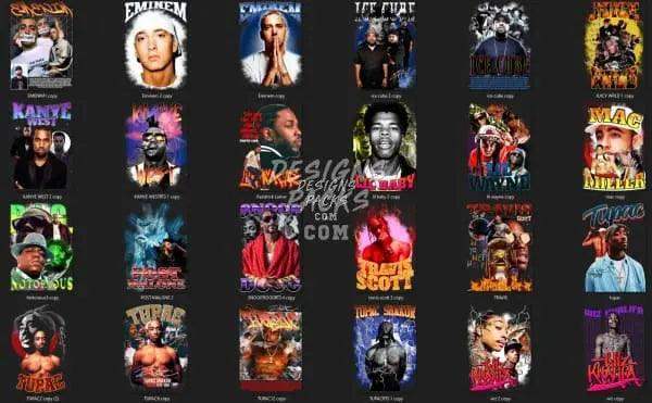 Rap & hip-hop album cover designs for DTF, DTG, embroidery – print-ready PNG, SVG, PES bundles